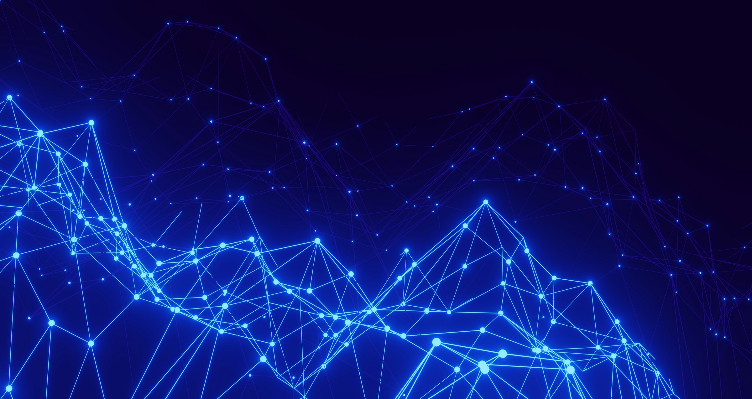Abstract blue network of connected nodes and lines